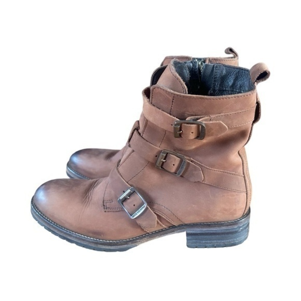 Wolverine 1883 Womens Lizzie Combat Work Buckle Boot Brown Leather